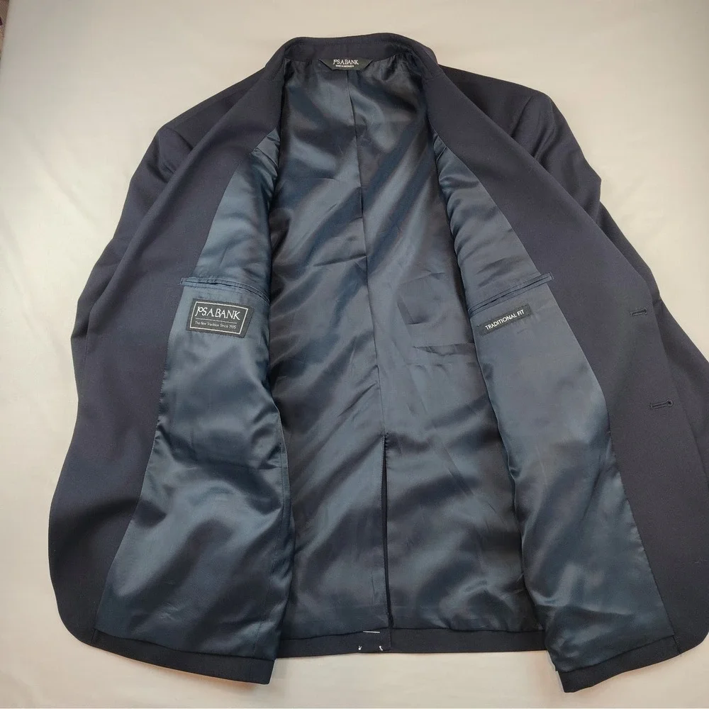 NWT Jos A Bank Blazer Mens 46S Navy Blue 2 Button Gold Accent Wool Blend Jacket